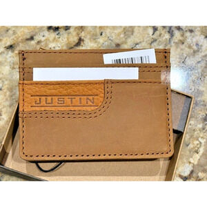 Justin Two Toned Brown/Camel Embossed Card Wallet Genuine Leather